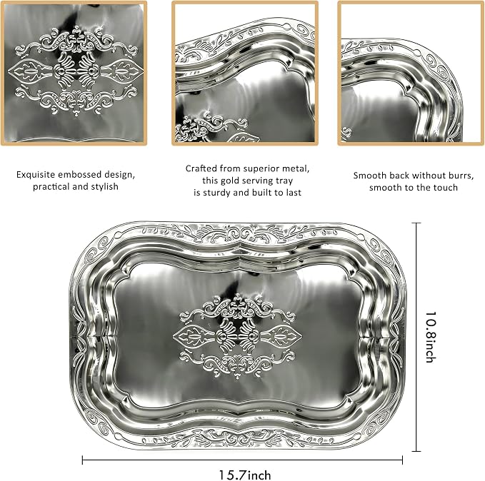 4-Pack Large Oval Silver Serving Trays - Image 4
