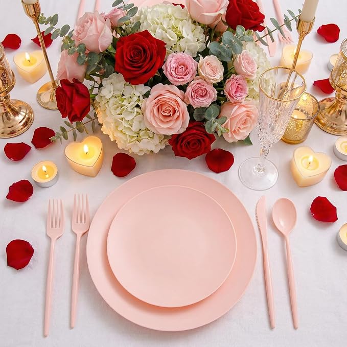 EI 150pcs Pink Plastic Plates Pink Disposable Heavy Duty Plastic Plates - Image 4