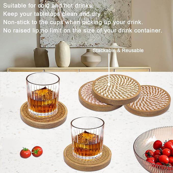 Eykao 5 Pack Coasters for Drinks Absorbent, 4.3 inches Cork Coasters for Coffee - Image 4