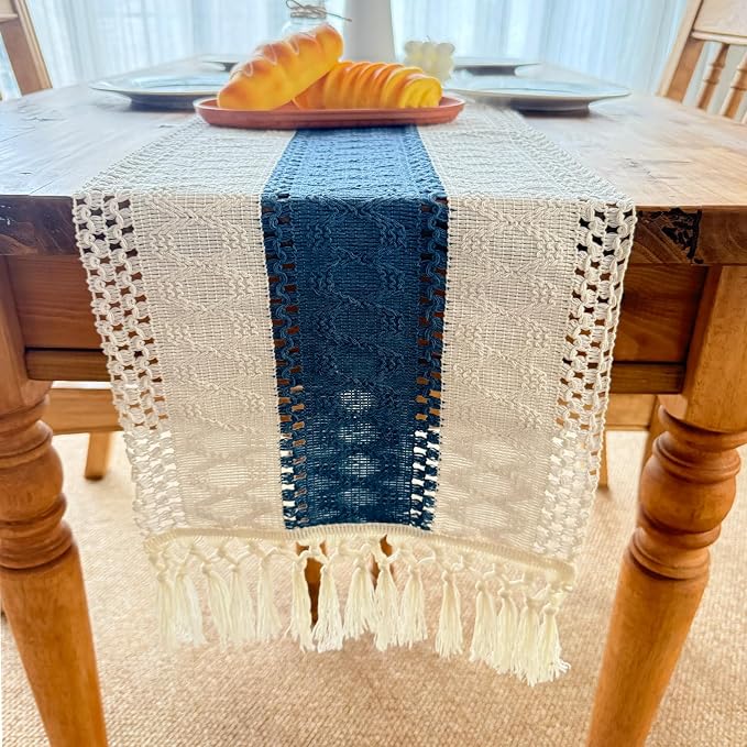 Blue Boho Table Runner for Home Decor - Image 3