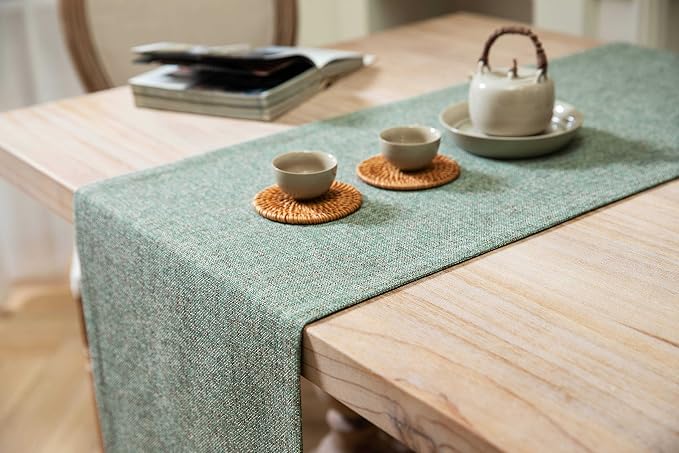 Burlap Style Farmhouse Table Runner, 14x72 Inches Mineral Green | Thick Durable - Image 4
