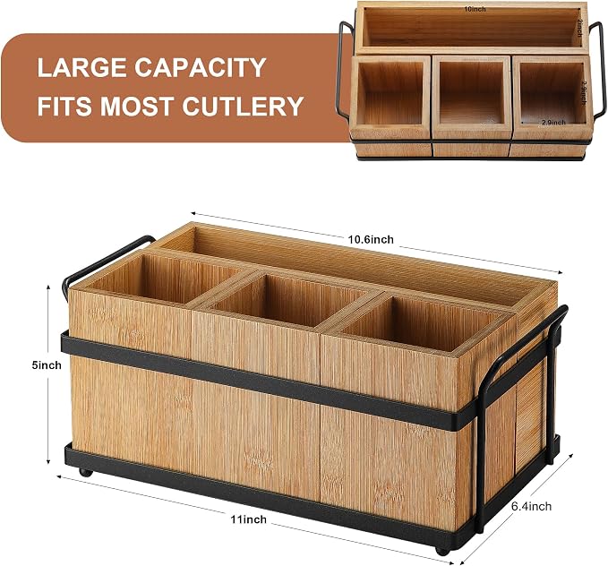 PTSTING Silverware Caddy Wood Silverware Holder Paper Plate Dispenser | - Image 4