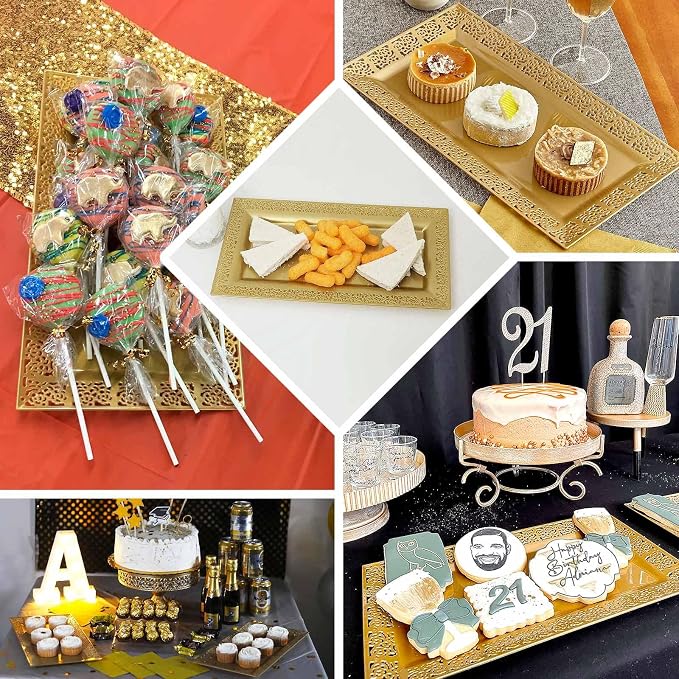 Efavormart 4 Pack | 14" Gold Lace Print Rectangular Plastic Serving Trays - Image 5
