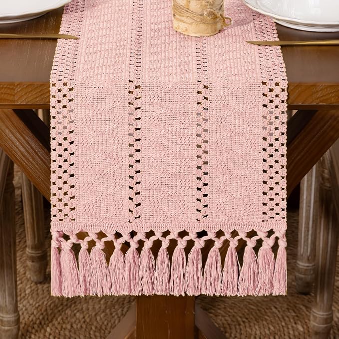 DeZerlor Boho Macrame Table Runner Spring Easter Farmhouse Woven Small Table by DeZerlor
