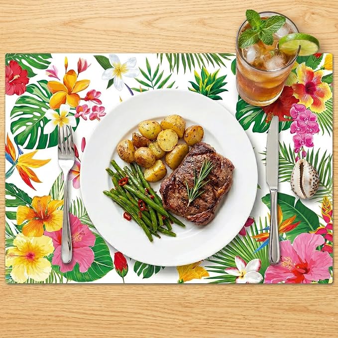 50 Pack Tropical Floral Paper Placemats, Disposable Table Mats by Merriva