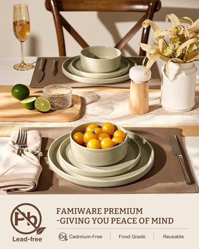 Dinnerware Set for 4, Ceramic Plates & Bowls - Image 3