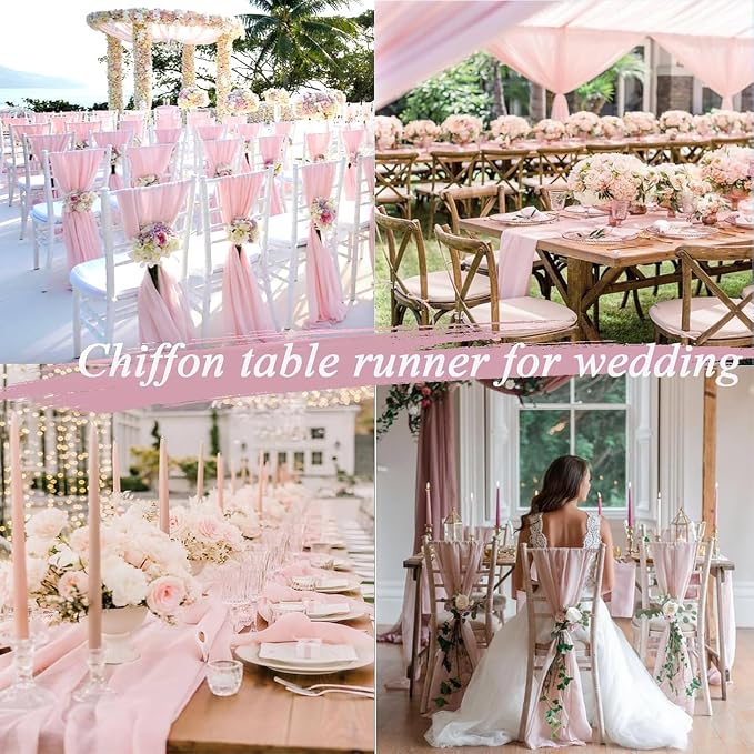10FT Blushing Pink Chiffon Table Runner 30x120 Inches Spring Boho Sheer Fabric - Image 6