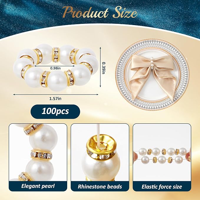 APTWOW Pearl Gold Napkin Rings Set of 100 - Image 2