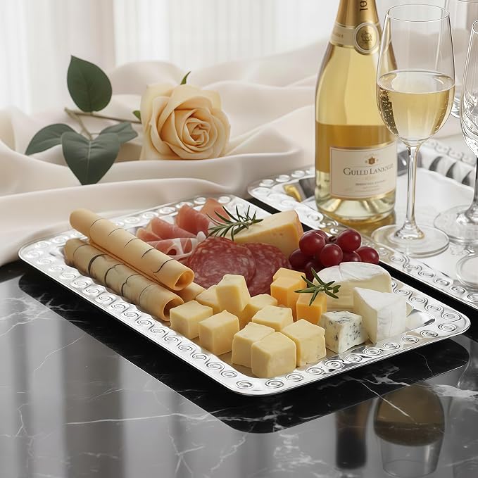 6-Pack Silver Serving Trays Set – Swirl Floral Engraved Serving Platters - Image 2
