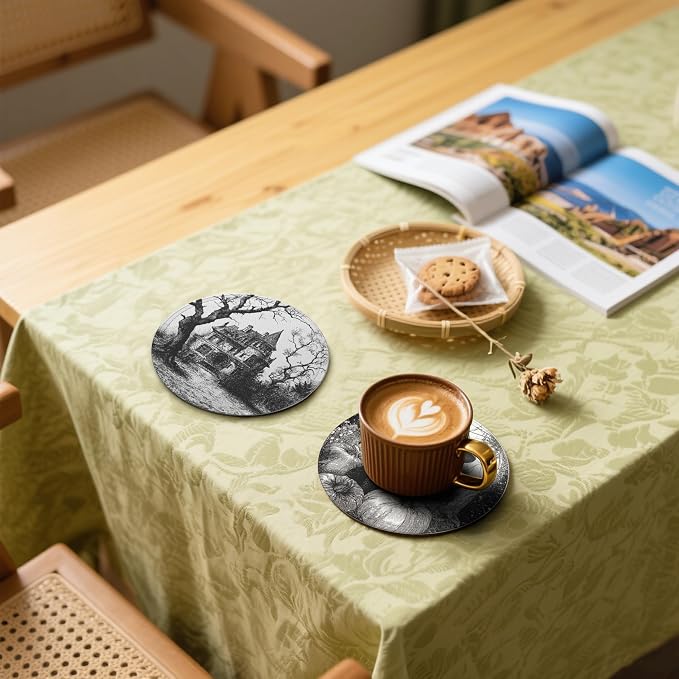 Halloween Cat Coasters Leather Round Drink Coasters 6 Pcs Set - Image 5