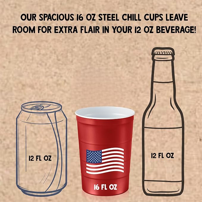 Steel Chill Cups 16 oz. Reusable Party Cups, Patriotic Red, 100% recyclable - Image 4