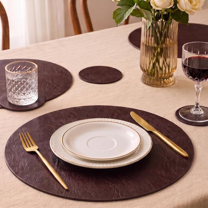 Jovono Premium Faux Leather Round Placemats Set of 6 - Image 2