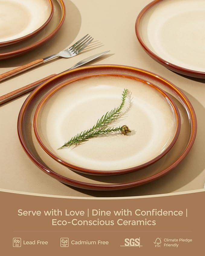 24 Piece Dinnerware Sets for 8, Modern Stoneware Plates and Bowls Sets - Image 2