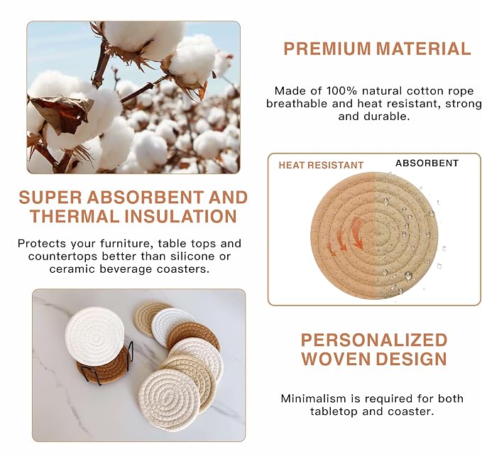 8 Pcs Drink Coasters with Holder, Coasters - Image 4