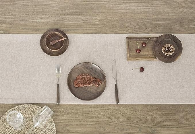 Basic Linen Style Table Runner, 14x36 Inch Light Tan | Mitered Corner Design - Image 3