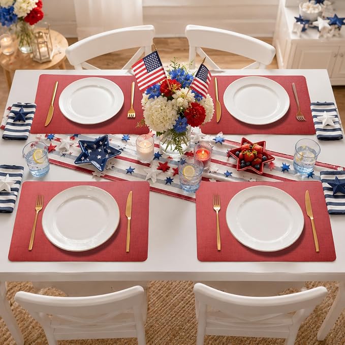 Maxpearl Faux Leather Placemats Set of 4, Retro Red | Waterproof - Image 2