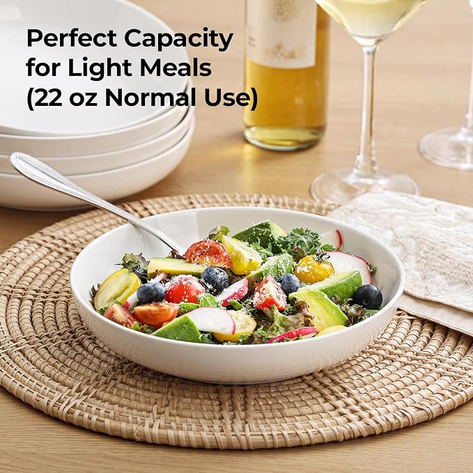 YHY Pasta Bowls Set of 4, 22 oz Ceramic Salad Plates, 7.8 Inch Wide Shallow - Image 4