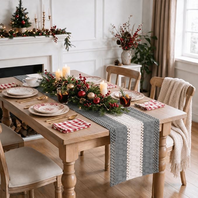 Artoid Mode Grey Farmhouse Woven Table Runner 12x36 Inch | Seasonal Holiday - Image 6