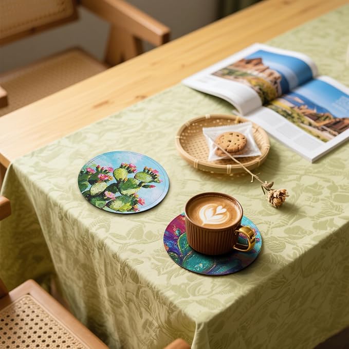 Cactus Coasters Leather Round Drink Coasters 6 Pcs Set - Image 5