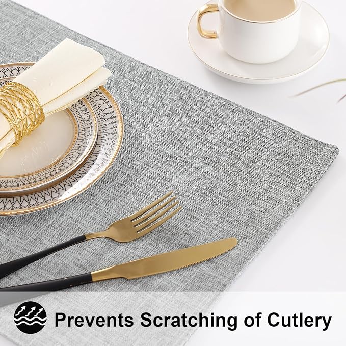 Faux Cotton Linen Placemats Set of 6, Cloth Washable Farmhouse Dining Table Mats - Image 4