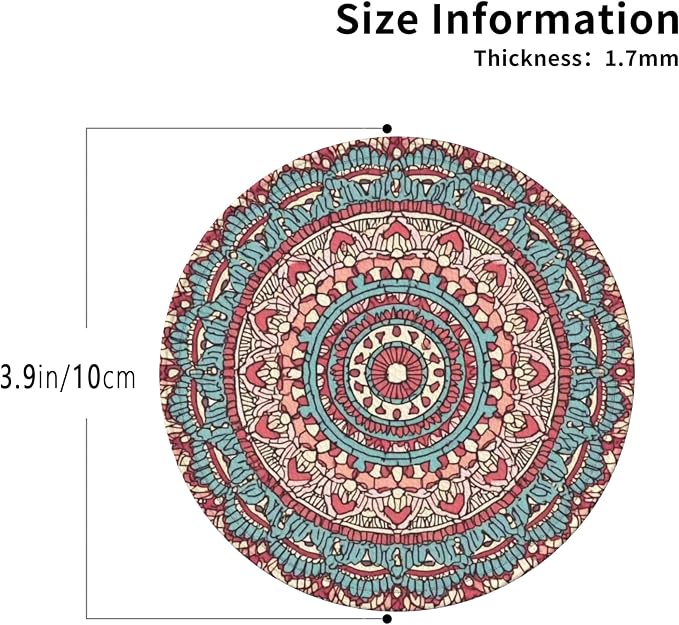 Mandala Pattern Coasters Leather Round Drink Coasters 6 Pcs Set - Image 3