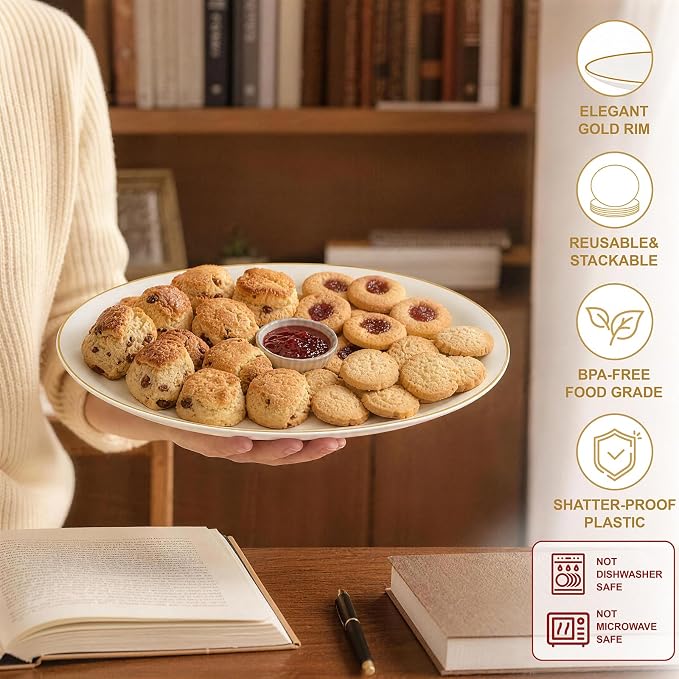 6Pcs Ivory and Gold Plastic Platters - Image 5