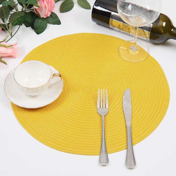SHACOS Round Braided Placemats Set of 6 Kitchen Place Mats 15 inch Round Table - Image 7