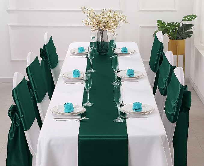 Horbaunal 2 Pack Forest Green Satin Table Runner 12 x 108 Inch | Smooth Table - Image 2
