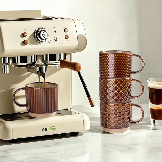 GBhome 12 OZ Stackable Coffee Mugs Set of 4, Ceramic Coffee Cups Set | Coffee - Image 5