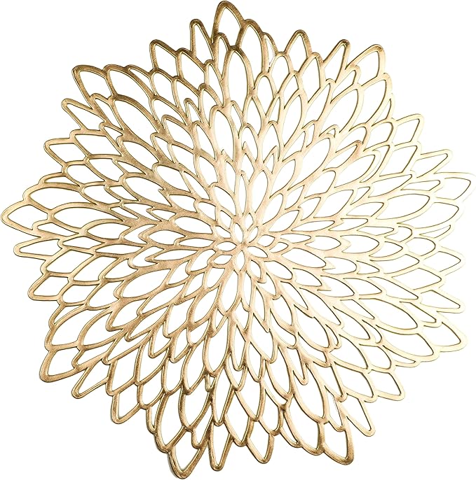 Snowkingdom Pack of 18 Gold Placemats Metallic Round Leaf Bulk Pressed Vinyl by Snowkingdom