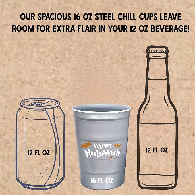 Steel Chill Cups 16 oz. Reusable Party Cups, Happy Halloween, 100% recyclable - Image 4