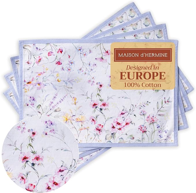 Maison d' Hermine Placemats Set of 4 Reusable 100% Cotton | Cloth Place Mats by MaisondHermine