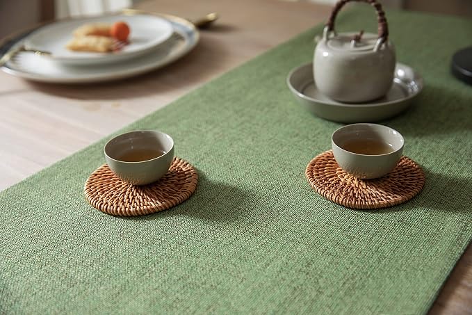 Burlap Style Farmhouse Table Runner, 14x48 Inches Grass Green | Thick Durable - Image 4