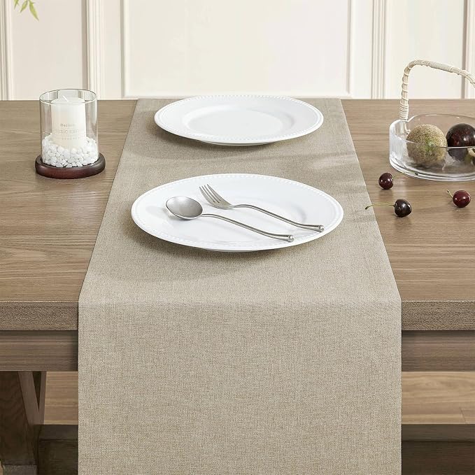 Basic Linen Style Table Runner, 14x36 Inch Natural | Mitered Corner Design - Image 5