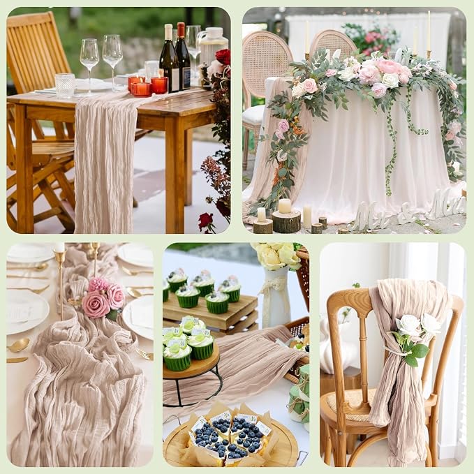 Asee'm 6pcs Nude Pink Cheesecloth Table Runner Summer Boho Rustic 10FT | Fall - Image 7