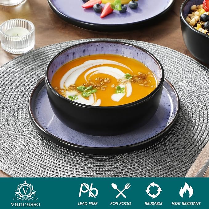 vancasso Plates and Bowls Sets, 18 Pieces Stoneware Dinnerware Sets - Image 4