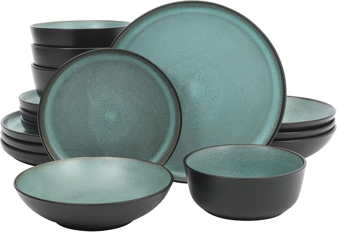 Gibson Elite Tribeca Loft 16-Piece Dinnerware Set – Matte Black and Green by GibsonHomewares