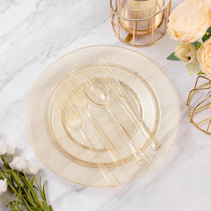600 Piece Gold Glitter Disposable Plates - Image 2