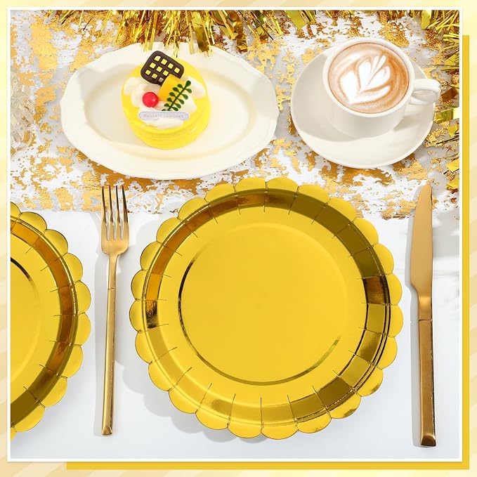 NatNarr 30-Pack 9-Inch Gold Scalloped Disposable Paper Dessert Plates | Thick - Image 4