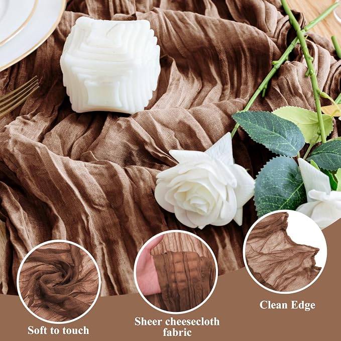 Cheesecloth Table Runner Brown 10FT Boho Gauze Runner, 6 Pack | 120 Inch Cheese - Image 3