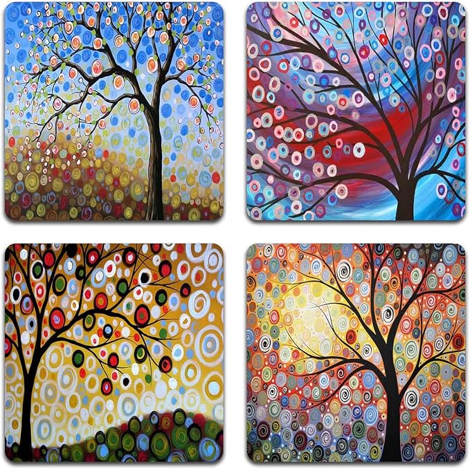 Color Tree of Life Square Coaster Set by QJ+CMJ