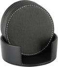 Durable Round Black Leather Coaster by AUMISKY