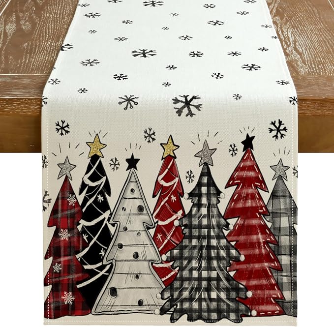 Christmas Table Runner 13x108 Inch, Xmas Tees Snowflakes Holiday Decorative by GEEORY