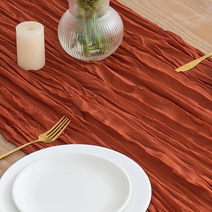 Asee'm 6pcs Terracotta Fall Cheesecloth Table Runner 10FT Boho Burnt Orange | - Image 3
