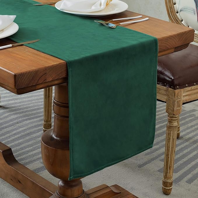 BALCONY & FALCON Table Runner Velvet Emerald Green 14"x118" | Elegant, Fall by BALCONYFALCON