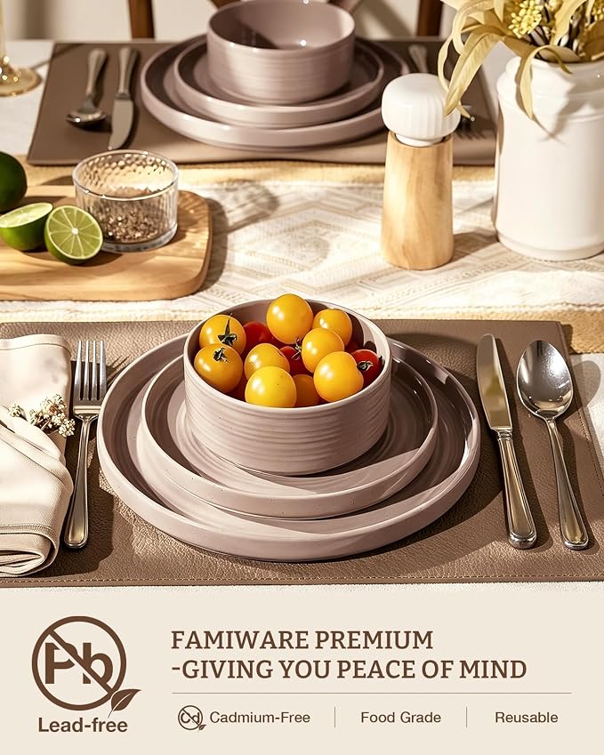 Stoneware Dinnerware Sets for 4, Plates and Bowls, Chip & Scratch Resistant - Image 3