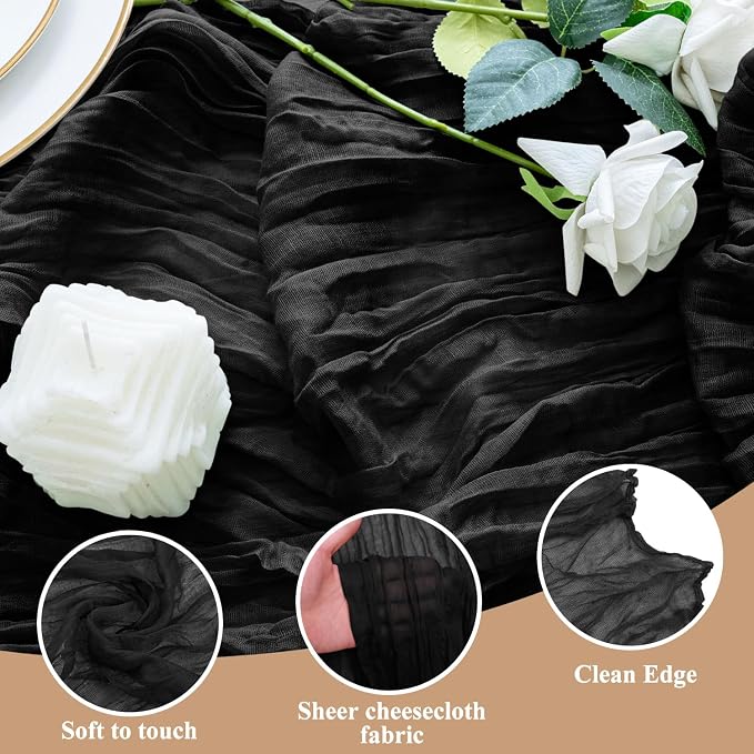 Cheesecloth Table Runner 10FT 2Pcs Black Boho Gauze Sheer Runners | Cheese - Image 3