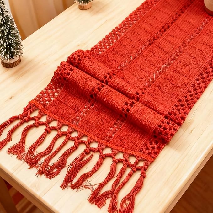 Christmas Table Runner for Red Tassel Home Decor 72 Inches Long, Winter Xmas by Niviy