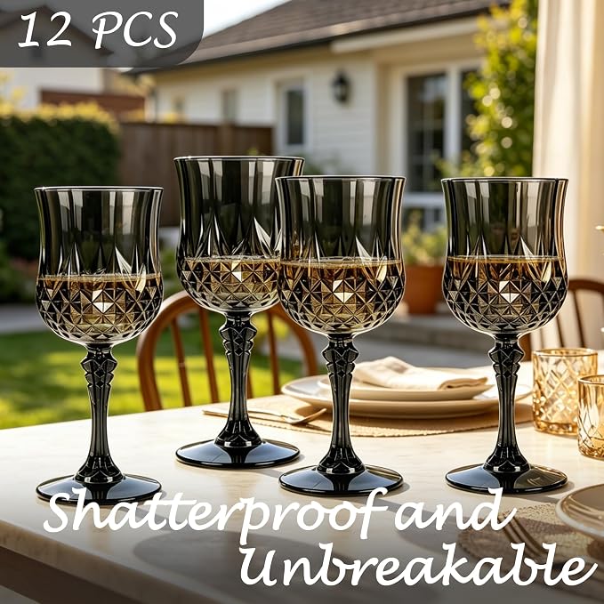 12Pack Plastic Wine Glasses, 7oz Vintage Goblets - Image 3
