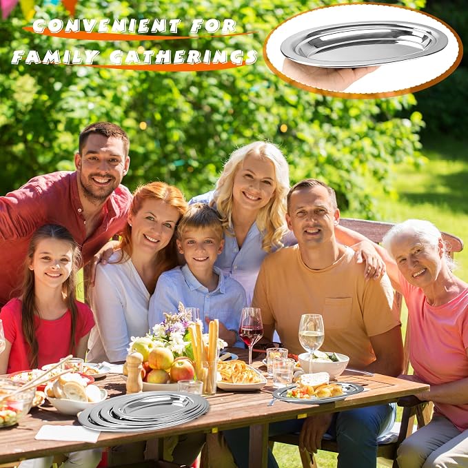 5 Pcs Stainless Steel Oval Platter Set Silver Oval Serving Food Tray Heavy Duty - Image 6